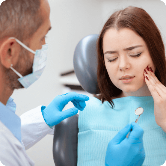 Woman in pain before emergency dentistry in Eugene