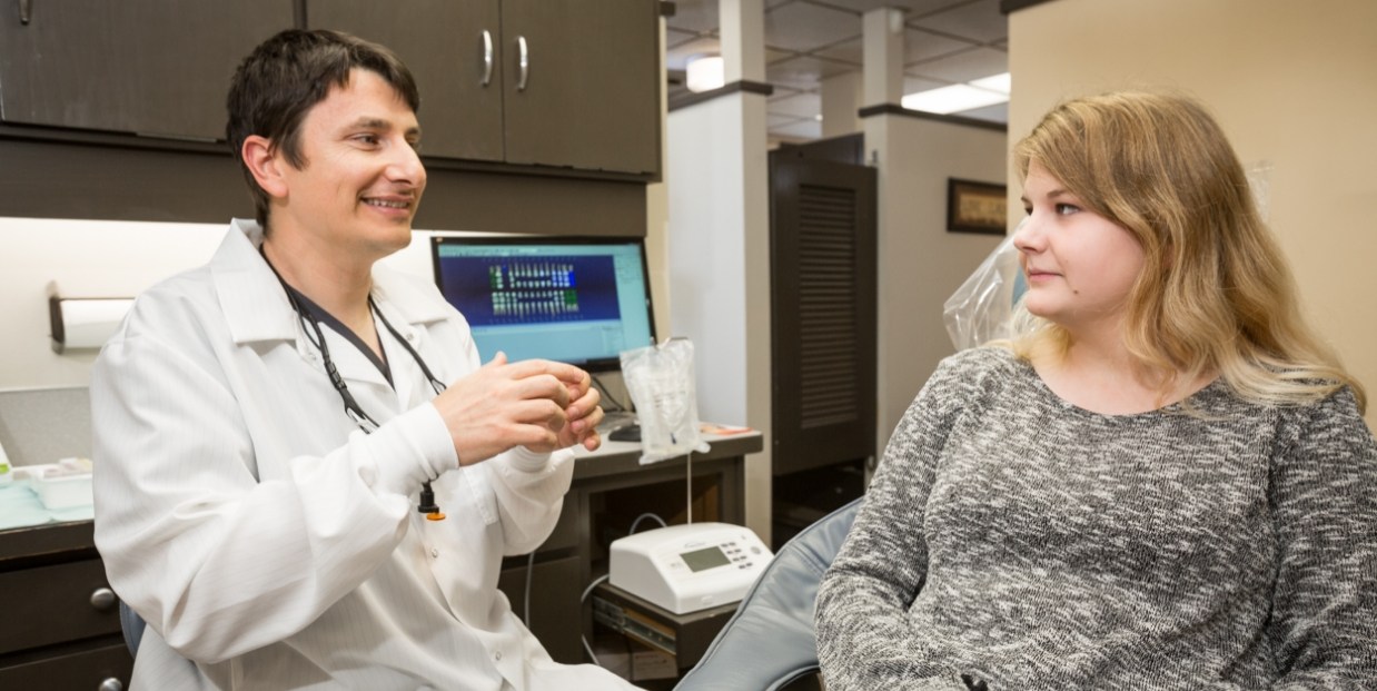 Dental patient in treatment room